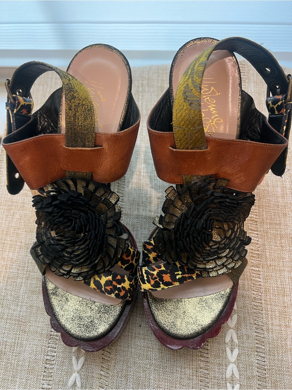 Vivienne Westwood Mixed-Pattern Platform Sandals in Black, Brown, Gold - Picture 2 of 4